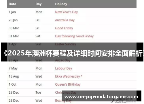 《2025年澳洲杯赛程及详细时间安排全面解析》